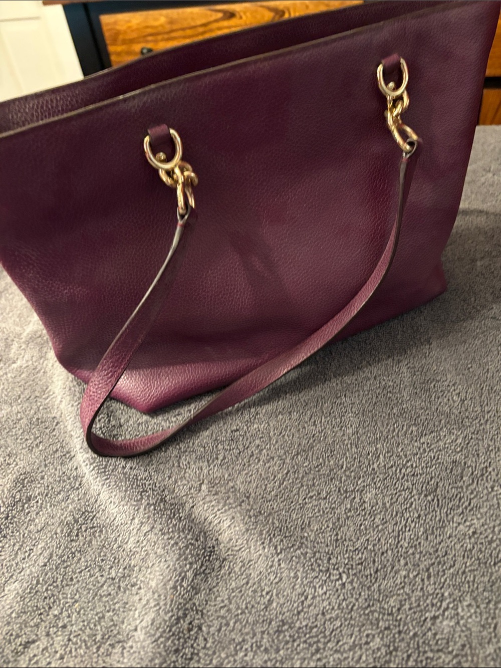 Coach Pebbled Leather Shoulder Tote in Plum Wine - Picture 2 of 7